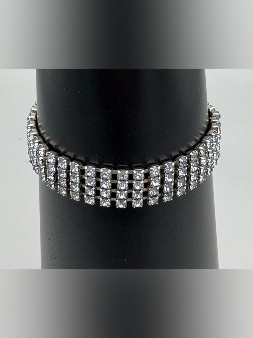 Vintage Light Blue Rhinestone Four Row Bracelet 7”